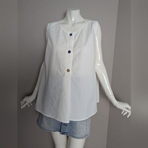 Tory Burch Women’s White Trapeze Top Size 14 – Sleeveless, Colorful Buttons,